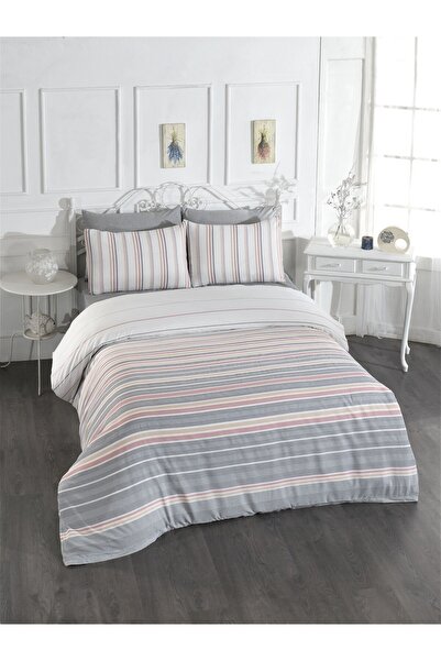 Rasel Tekstil طقم غطاء لحاف بودروم قطن قطعة مزدوج مقاس 200x220 سم رمادي