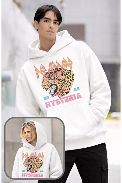 Fuddy Moda Ουνισέξ oversized Ντεφ Λέπαρντ Χίστερια 87 88 με τύπωμα με κουκούλ...