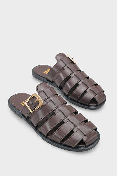 LOJO Women's Closed Front Soft Strap Shoes Belt Detail Daily Slipper Zaira Brown