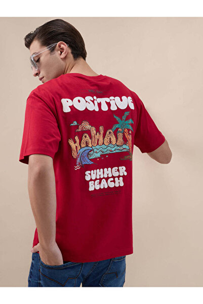 STATUS QUO Puff Back Print Oversized Maroon T-shirt
