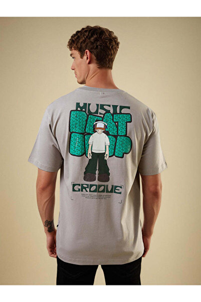 STATUS QUO Puff Back Print Oversized Grey T-shirt