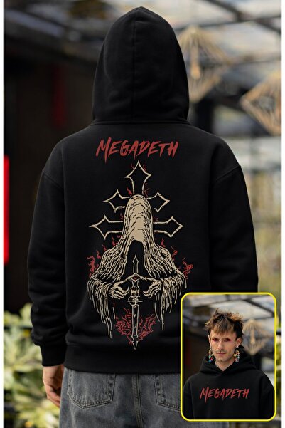 Fuddy Moda Unisex Megadeth Vintage Backpack με τύπωμα με κουκούλα Φούτερ, ove...
