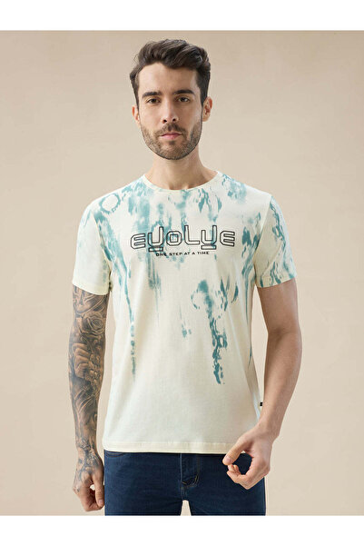 STATUS QUO Tie and Dye Printed Regular Fit Beige T-shirt