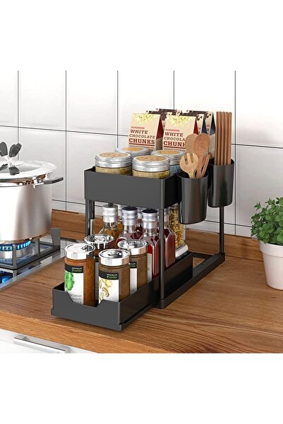 Arabest Sliding Cabinet Basket Box Drawer,2-Layer Under-Sink Cabinet Storage ...