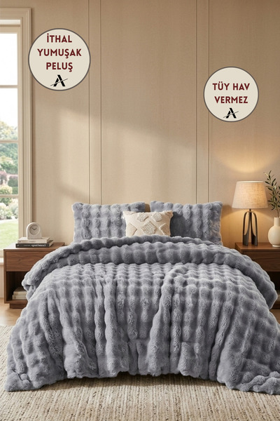 Ayduran Halı Lory Peluş Kürk Yorgan Seti Tek Kişilik Battal Boy Yumuşak Tüy D...