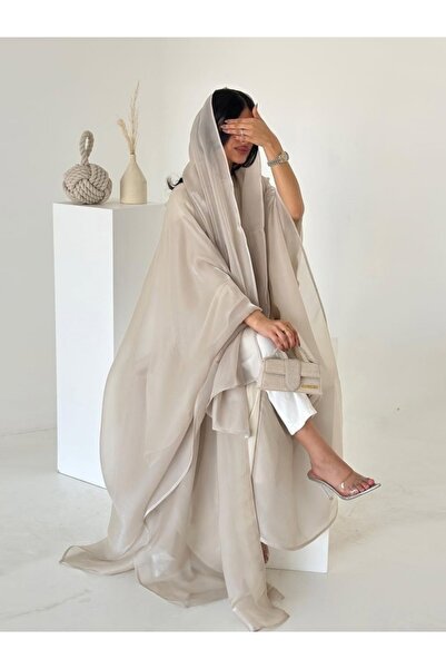 Noon Noora عباءة كارديجان ساتان لامع بمقاس واحد يناسب الجميع مع غطاء للرأس