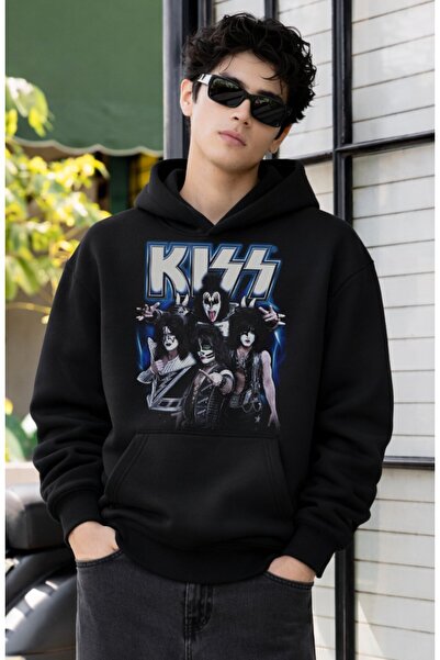 Fuddy Moda سويت شيرت للجنسين من Rock Band Kiss مطبوع بغطاء رأس، هودي كبير الح...