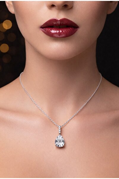 stainless steell Silver Color Row Stone White Drop Model Sf Chain Steel Necklace