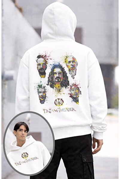 Fuddy Moda Unisex Dream Theater Sırt Printed Hooded Sweatshirt, Oversized Roc...
