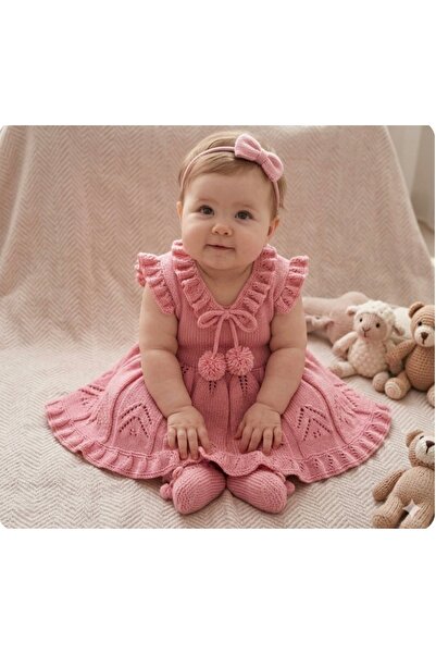 MİNOHOUSE El örgüsü kız bebek pembe elbise