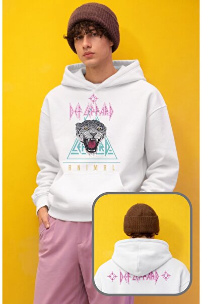 Fuddy Moda سويت شيرت ديف ليبارد أنيمال إنس مطبوع بغطاء رأس روك باند كبير الحج...