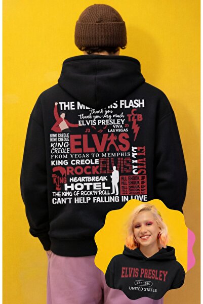 Fuddy Moda Ουνισέξ oversized Φούτερ Έλβις Πρίσλεϊ με τύπωμα με κουκούλα