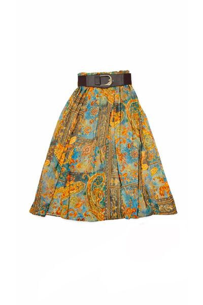 İNVİSUS Elastic Waist Patterned - Wide Belt Inch Long Lined Skirt