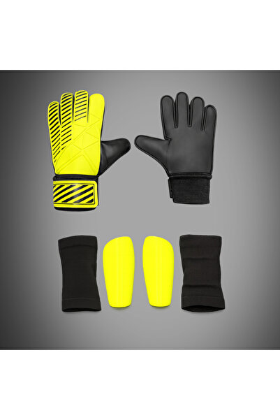unes Nk Logo Phosphor Yellow Goalkeeper Gloves + Yellow Shin Guard Football Set