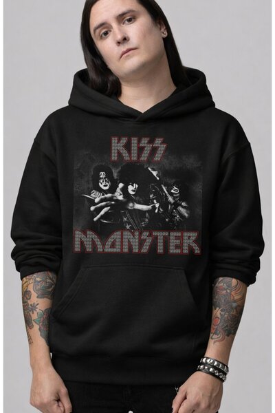 Fuddy Moda Unisex Kiss Monster Album με τύπωμα με κουκούλα Φούτερ, oversized ...