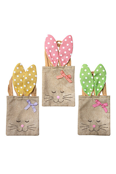 Party Magic Easter Bunny Jute Bags Assorted 12x15cm 3Pcs/Pk