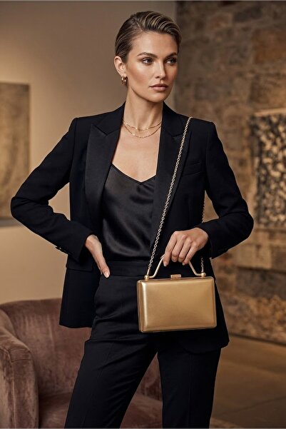 VAROL ÇANTA Varol 749 Skin Γυναικείο βραδινό φόρεμα Τσάντα Χρυσό