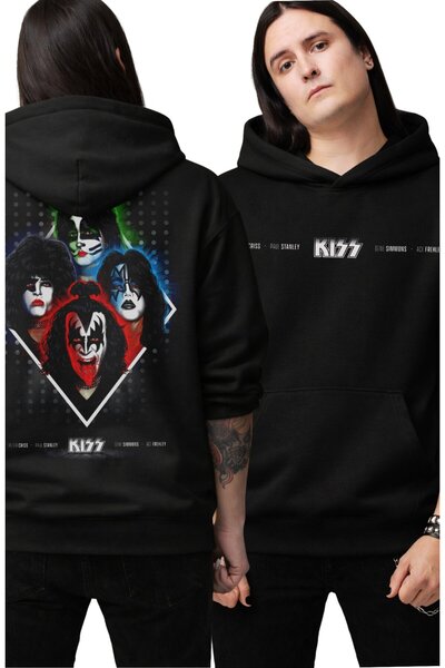 Fuddy Moda Unisex Kiss Group Members Back με τύπωμα με κουκούλα Φούτερ, overs...