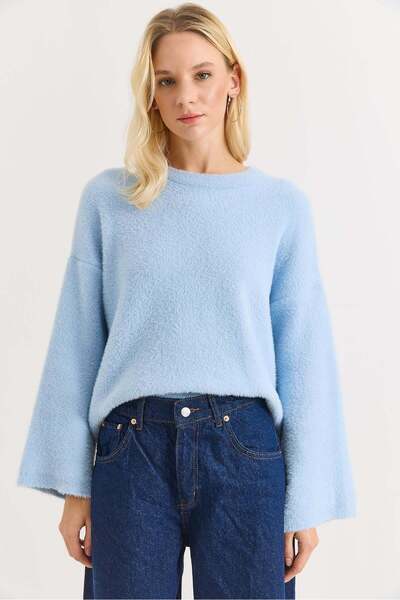 Raneel Kazançlı Alışveriş Women's crew neck Oversized soft fleece blue