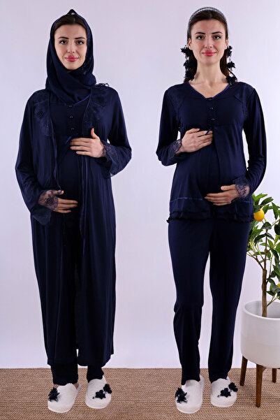 ByLohusa Set de pijamale pentru maternitate și alăptare, cu bumbac halate, cu...