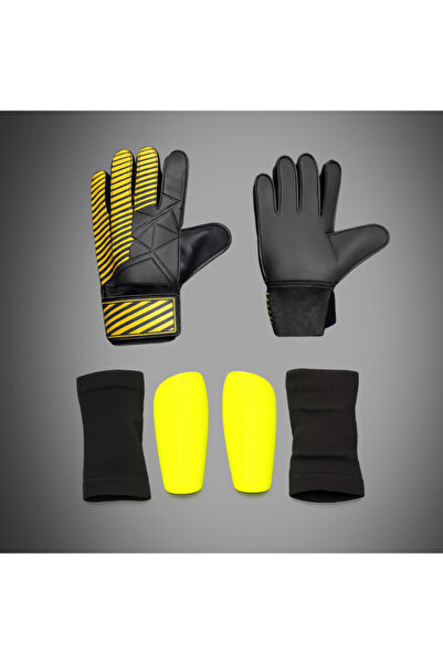 unes قفازات حارس المرمى الصفراء بشعار NK + مجموعة واقي الساق الأصفر لكرة القدم