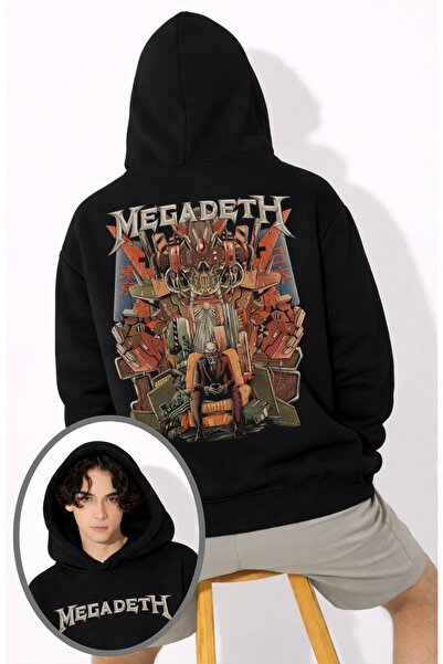 Fuddy Moda Unisex Megadeth Backpack με τύπωμα με κουκούλα Φούτερ, oversized Φ...