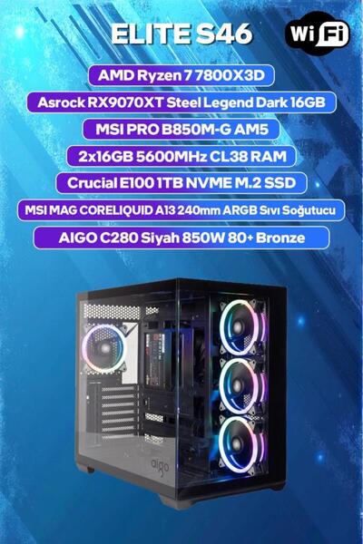 Game Garaj Elite S46 AMD R7 7800X3D 32GB RAM 1TB SSD RX9070XT 240mm Sıvı Soğt...