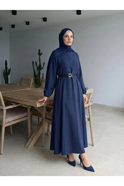 Butik Lacivert Modal Kumaş Kemerli Elbise Modelimiz