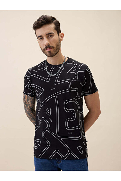 STATUS QUO All Over Printed Round Neck Black T-shirt