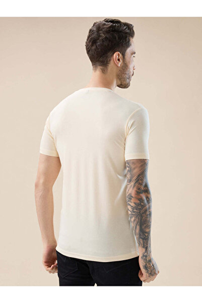 STATUS QUO Rubberized Chest Print Regular Fit Beige T-shirt