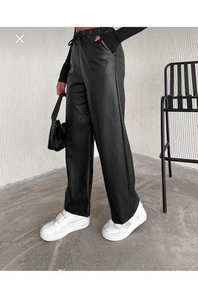 Butik Bel lastikli deri pantolon