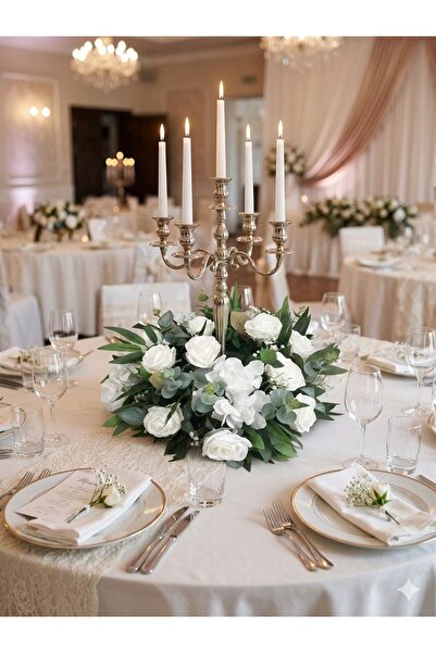 DİVA FLOWER EVENT Şamdan Altı Masa Çiçeği 50 cm – Yuvarlak Yapay Çiçek Aranjm...