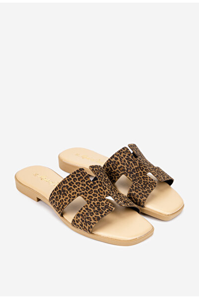 Dasha Sandale dama tip papuc din piele maro animal print