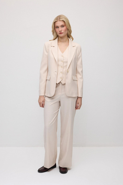 Gusto Pantaloni din material Silik cu dungi wide-leg - Pudra