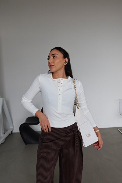 Özge Özgenç Long Sleeve Blouse with Snap Fasteners