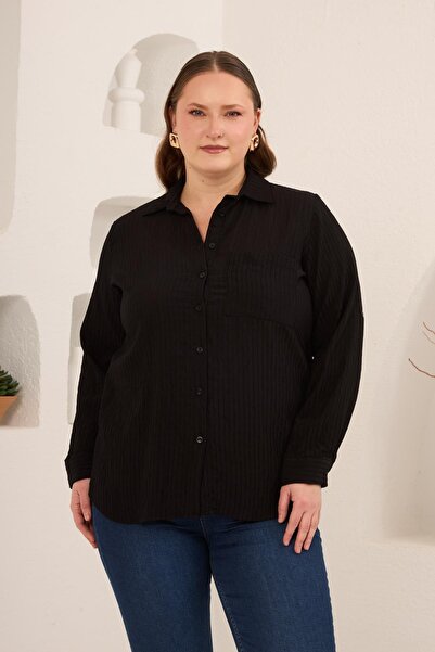 RMG Striped Plus Size Shirt Black
