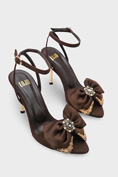 LOJO Pantofi de damă cu vârf ascuțit și fundă detaliu la cataramă cu toc auri...