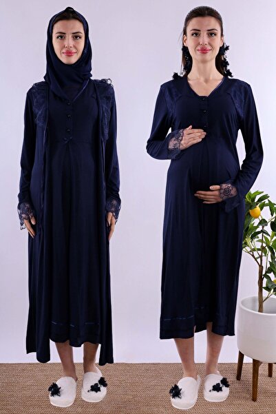 ByLohusa Set de bumbac cămăși de noapte pentru gravide și alăptare cu tesettü...