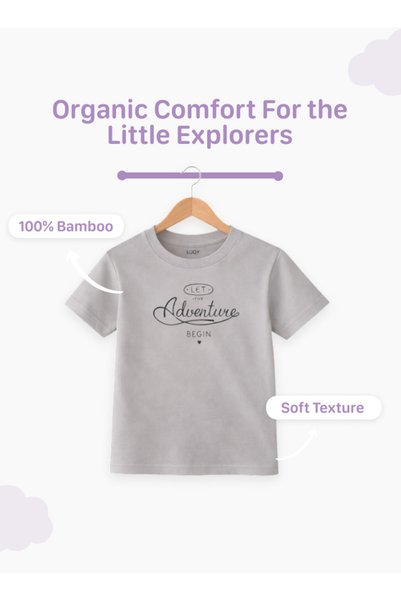 luay 100% Bamboo-Based Ultra-Soft Fabric Grey T-Shirt for Boys Short Sleeve Casual Wear for Kids