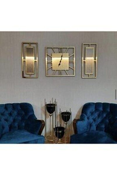 Empressco 3 Parça Gold Aynalı Pleksi Duvar Saati 40x40
