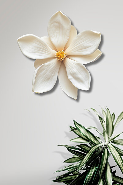 Artellodecor Artello Decor Beyaz Manolya Çiçeği Metal Duvar Dekoru - Modern F...