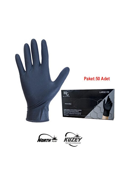 MG GLOVES Elmas Dokulu Siyah Nitril Eldiven XXLarge 50 Adet
