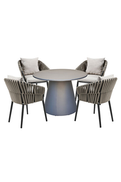 Maison Mex Set mobilier gradina/terasa 4 scaune si masa NICOSIA, antracit/bej...