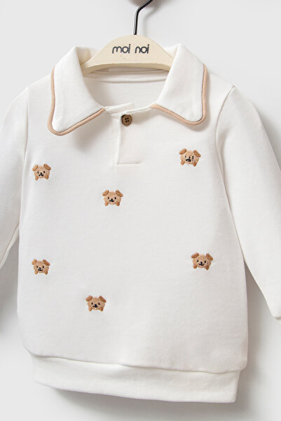 Moi Noi Premium Polo Collar Mini Dog Embroidered Double Set - Ecru