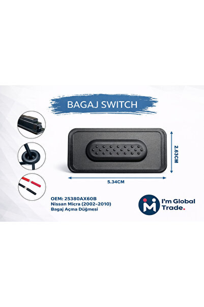 IM GLOBAL Nissan Micra K12 Bagaj Açma Düğmesi 2002-2010 Uyumlu 25380AX60B Bag...