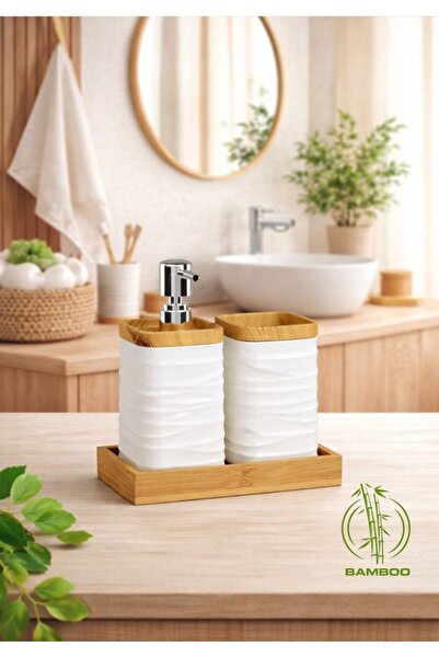 Store HGY Home Bambu Detaylı Beyaz 2'li Banyo Organizeri