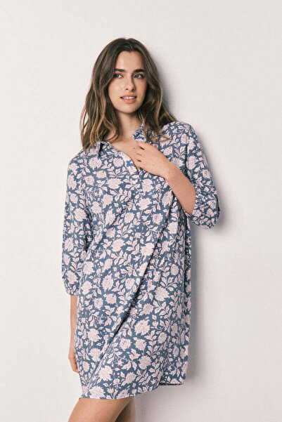 Women'secret قميص داخلي طويل بنقشة زهور من فيسكوز الوردي