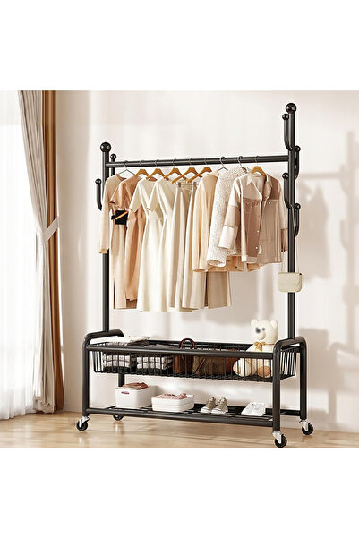 Sumkyle رف ملابس بعجلات، رف ملابس متحرك، رفوف ملابس معدنية قائمة، رفوف تخزين