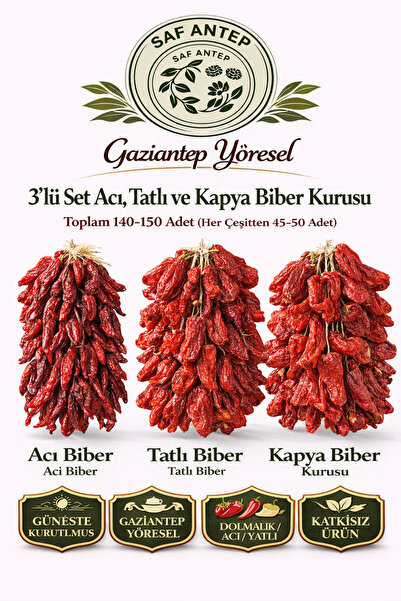 safantep Saf Antep 3 Lu Set Aci Tatli Ve Kapya Biber Kurusu 140 - 150 adet