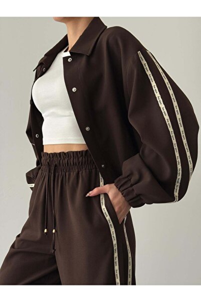 Quzu Çift Şerit Detaylı Ceket Kahve